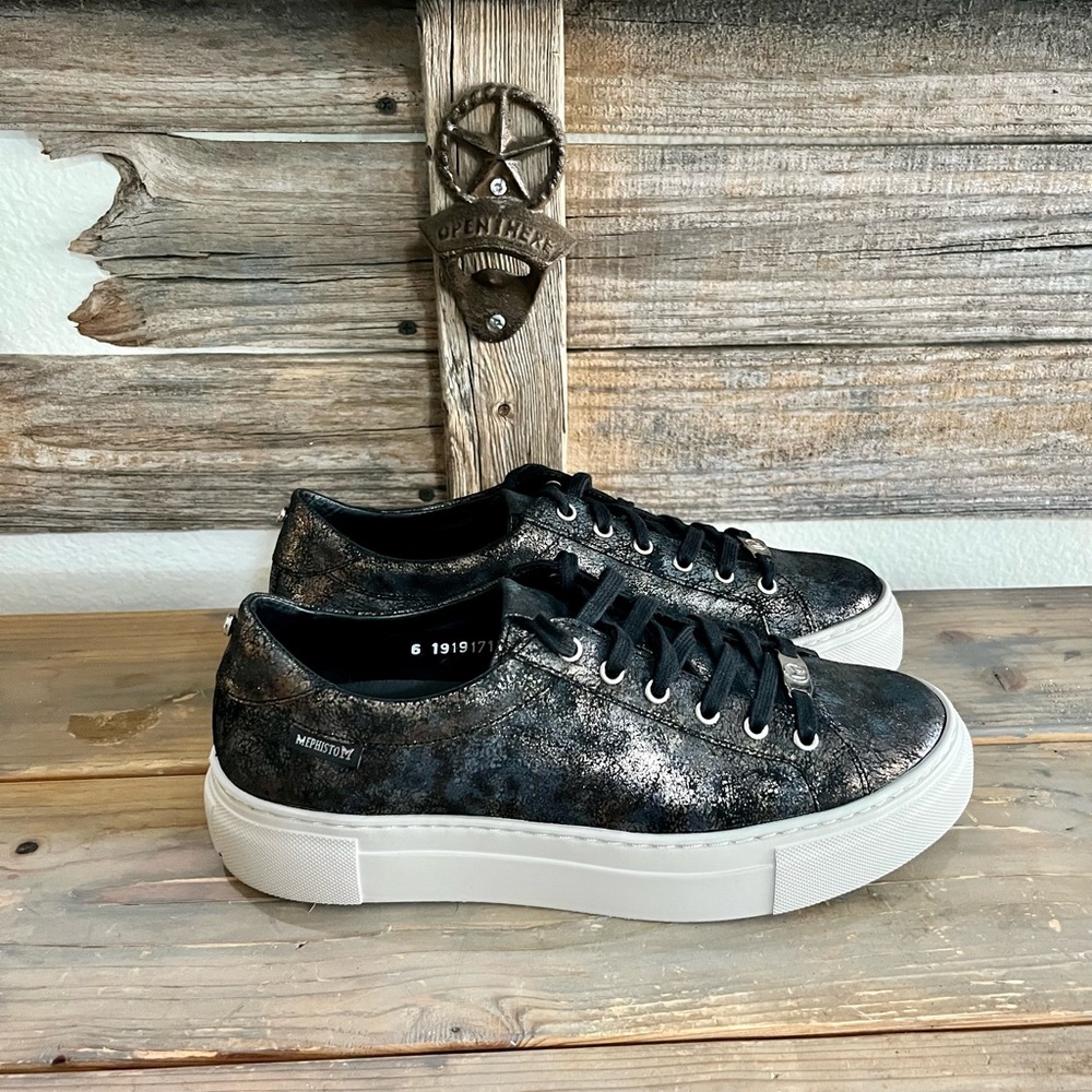 Mephisto Black and Silver Sneakers Sleek Design Casual Wear